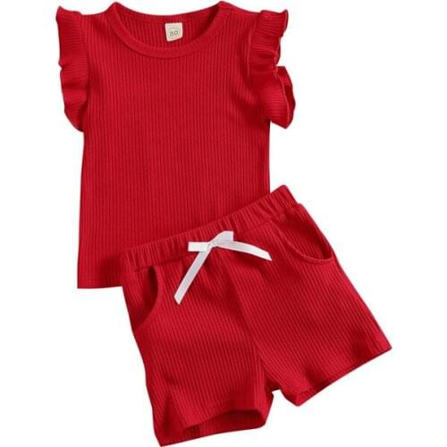 Infant Girl Kid Sleeveless Tops Shorts Ruffles Fly Sleeve Tops Pant Children Clothes