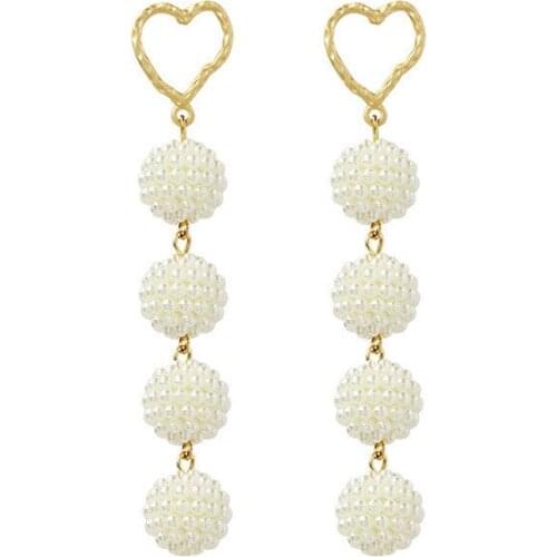 White Beads Ball Heart Long Earrings For Women Girls Fashion Simple Temperament Dangle Drop Earings Jewelry All Match