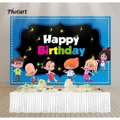 PHOTURT Cleo and Cuquin Birthday Party Backdrop Cartoon Photography Background Blue Vinyl Photo Banner For Decorate Props