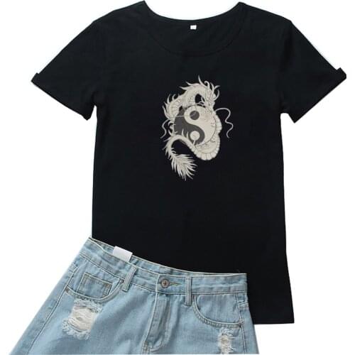 Chinese Dragon Women Tshirt Fashion Print Graphics Tops T Shirt for Women Casual Black Clothes T-shirt Women Harajuku Streetwear