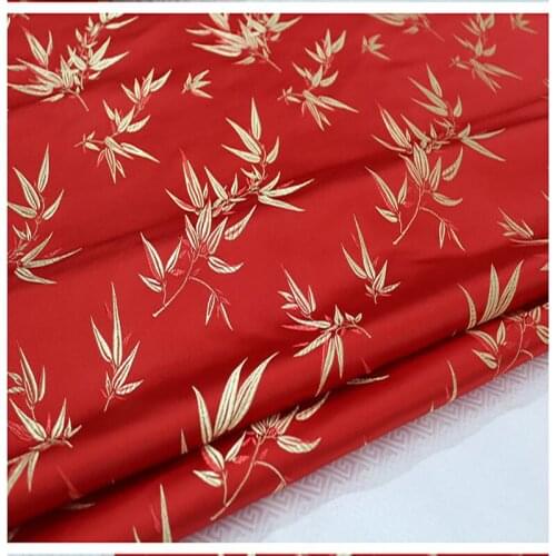 HLQON brocade Bamboo leaf red fabric patchwork felt tissue telas bed sheet cheongsam dress children coat cloth 75cm width