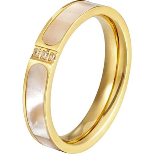 Exquisite Fashion Inlaid Zircon And Shell Ring Titanium Steel High Quality Woman Brand Jewelry Gift Love Ring Drop Shipping