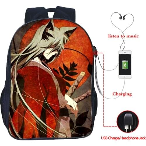 Beautiful Kamisama Kiss USB Charging Backpack Students Backpacks Travel Bags Fashion School Bag