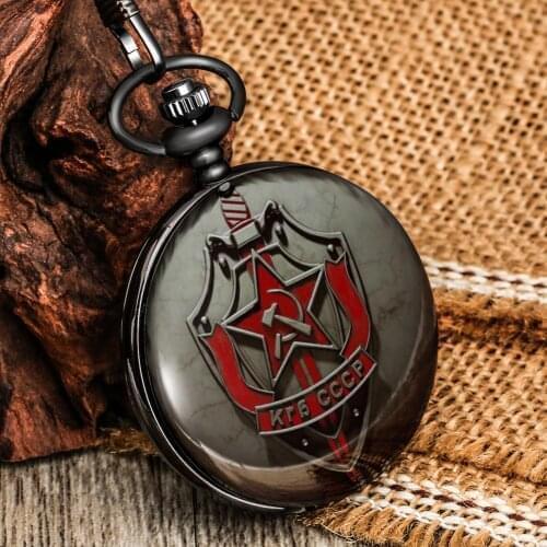 Pendant Quartz Pocket Watch Classic Number Dial Hammer Sickle Sword Pattern Men Women Individuality Black Necklace Small Clock