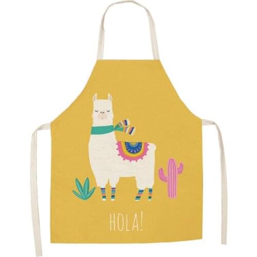 Cute Alpaca Women Kitchen Aprons Waterproof Cooking oil-proof Cotton Linen Antifouling Chef Apron Cleaning men kid aprons 68x55