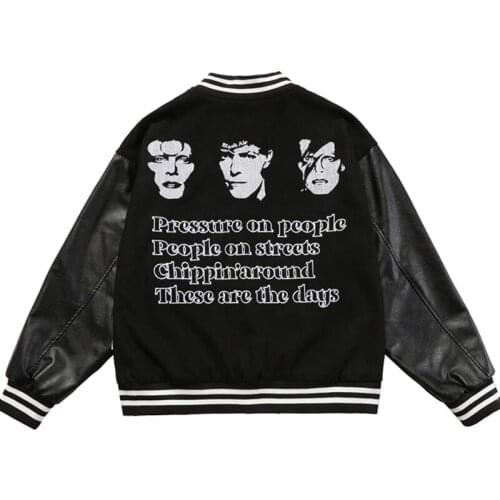 Men American Baseball Uniform Embroidered Portrait Retro Color Matching Loose Ceativve Jackets Couple Fashion Loose Streetwear