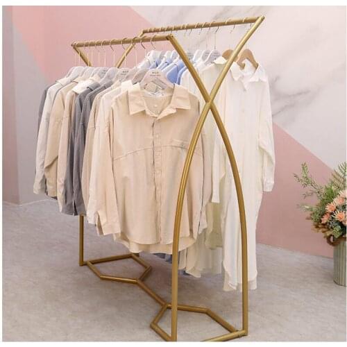 Golden mid Island shelf, floor stand, simple clothing store, display rack, double row shelf, middle shelf, parallel bar, side ha