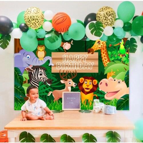 PATIMATE Jungle Party Backdrop Safari Party Decoration Wild One Birthday Party Decor Kids Forest Animals Woodland Party Supplies