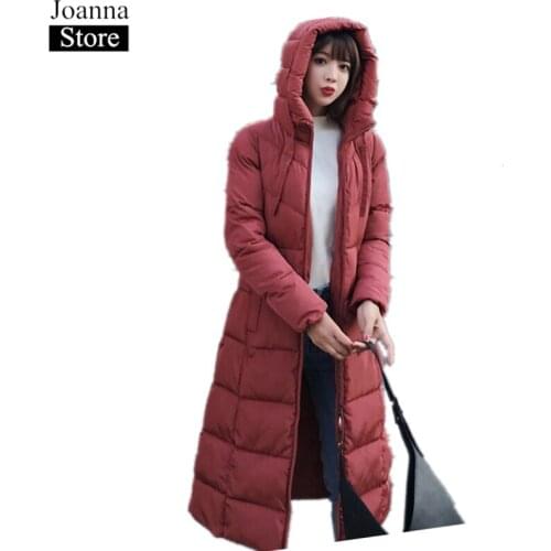 New Autumn Winter Women Hooded Long Down Cotton Slim Coats Ladies Black Warm Parkas Plus Size Thick Cotton White Jackets Female