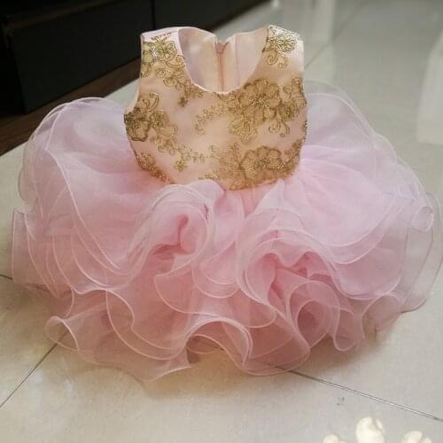 New Baby Girls Dresses Lace Appliques Beading Ball Gowns Pageant First Birthday Dresses for Girls