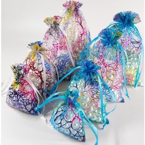 Wholesale 50pcs 7x9 9x12 10x15cm Drawstring Organza Bags White&Colorful Jewelry Packaging Bags Wedding Gift bags Jewelry Pouches