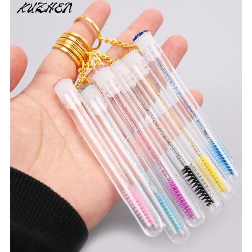 Eyebrow Mascara Wand Applicator For Eyelash Extension Disposable Glitter Eyelash Brush With Tube Makeup Brushes With Key Chain