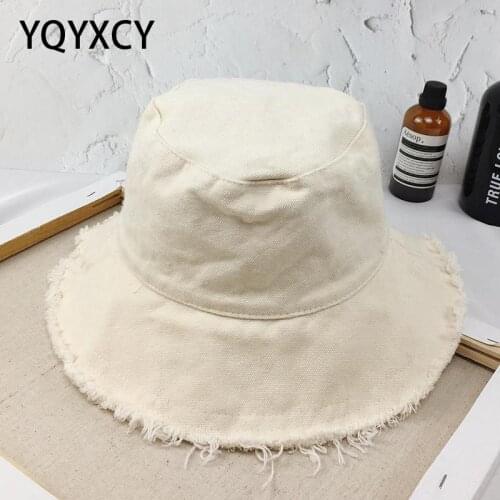 Bucket Hat Women Men Summer Fishing Hats Girls Casual Fishermen Cap Washed Denim Tassel Brim Kpop Hip Hop Bucket Hat Female