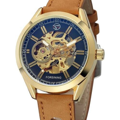 Winner Watch Men Skeleton Automatic Mechanical Watch Gold Skeleton Leather Montre Homme Man Watch Top Brand Relogio Masculino