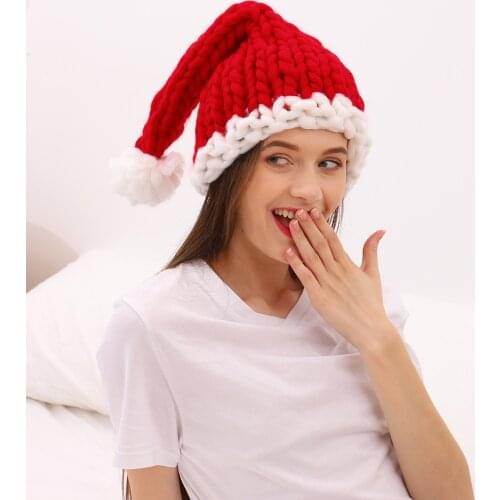 Christmas Hat for Kids and Adult Thick Chunky Knitted Handmade Long Tail Cute Warm Winter New Born Santa Hat for Famliy Gift D30