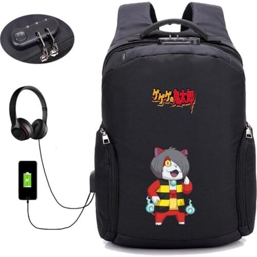 Anime GeGeGe no Kitaro backpack student School book bag Teenagers men women Laptop bag USB charging Anti-theft backpack