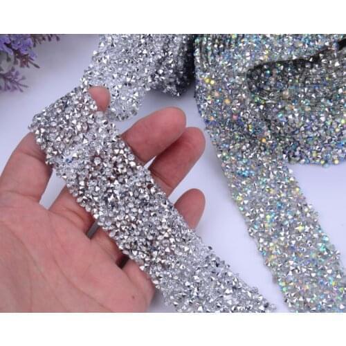 Silver/AB color 3*90cm Resin Rhinestone chain Ribbon Trimming Wedding Decoration for sewing accessories Belt drilling bar code