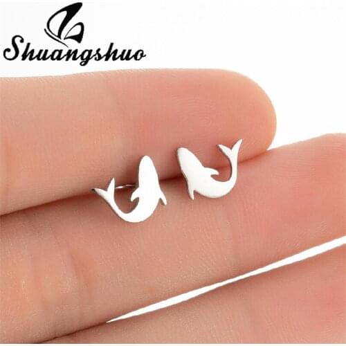 Shuangshuo Stainless Steel Shark Stud Earrings Cartoon Style Lovely Animal Earring for Women Kids Charm Jewelry Friendship Gift