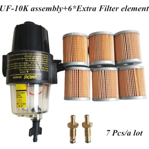 7 Pcs UF10K Fuel Filter Element UF-10K Water Separator Assembly with bowl For Yamaha Suzuki Tohatsu Mercury Outboard Engine