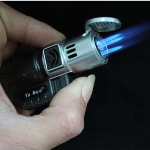 Three nozzle Flame Jet Lighter Visible Gas Torch Turbo Spray Gun Butane Smoke Lighter Windproof Cigar Cigarette Lighter For Man