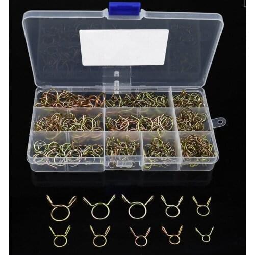 200Pcs/Box Assortment Fuel Line Hose Tubing Spring Clips Clamps for Motorcycle Scooter 10 Sizes (M4/5/6/7/8/9/10/11/12/14)