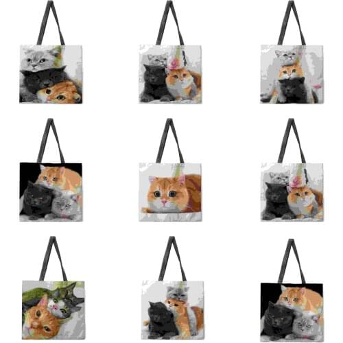 Playful Cat Print Tote Bag Ladies Casual Tote Bag Outdoor Beach Bag Fashion Shopping Bag Ladies Shoulder Bag