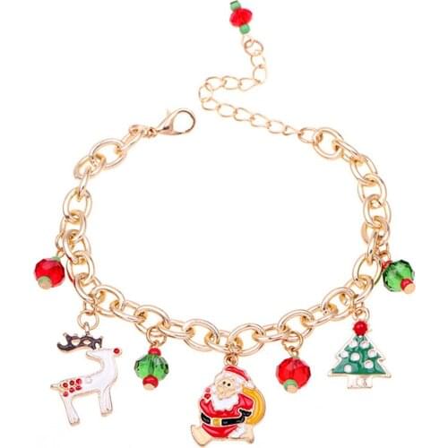 Christmas Santa Deer Tree Pendant Charm Women Adjustable Bangle Bracelet Gift