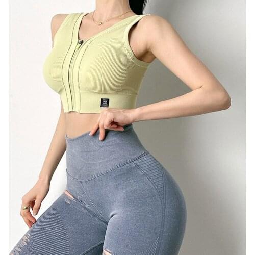 Front Zipper Women Sports Bras Breathable Push Up Crop Top Bras Vest Fitness Gym Yoga Workout Bra Shockproof Sports Bra Top 2021