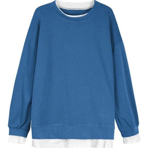 Women Hoodies Fake Two Pieces Solid Color Oversize Pullover Sweatshirts Thin Streetwear Casual All-match Sweatshirt