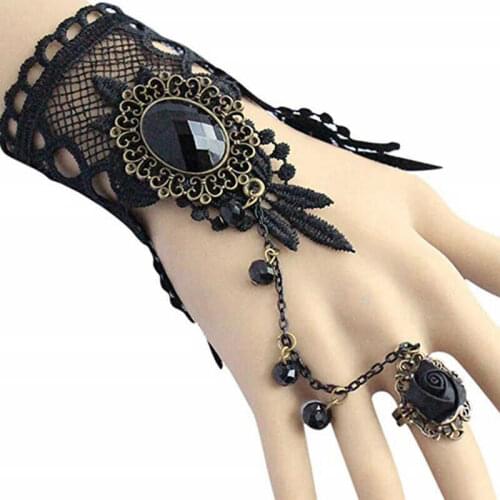 Bracelet Jewelry WomenS Ring Pearl Gothic Wedding Black Lace SF Hand Hot Rose