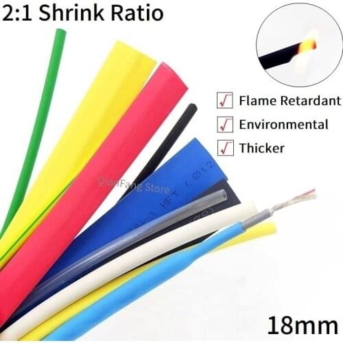 1M Heat Shrink Tube 18mm Diameter Insulated Polyolefin 2:1 Shrinkage Ratio Wire Wrap Connector Line Repair 600V Cable Sleeve
