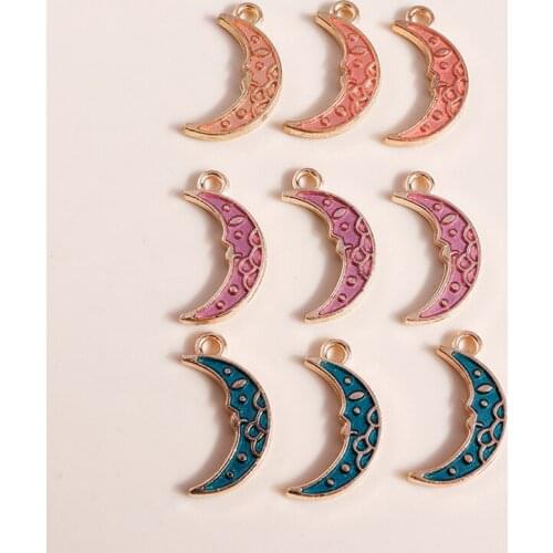 10pcs 9*17mm Enamel Moon Charms for DIY Jewelry Making Alloy Crescent Moon Necklaces Earrings Making Accessories Craft Pendants