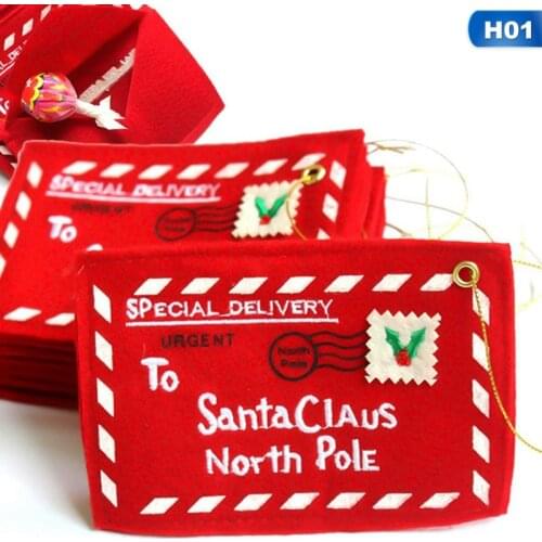10pcs Letter Candy Bag To Santa Claus Felt Envelope Embroidery Christmas Decoration Ornament Children Kids Gifts