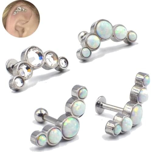 2PCS Trio Fire Snow Opal Clear Zircon Labret Stud Ring Ear Tragus Cartilage Helix Earring Jewelry Labret Lip Ring Piercing 16g