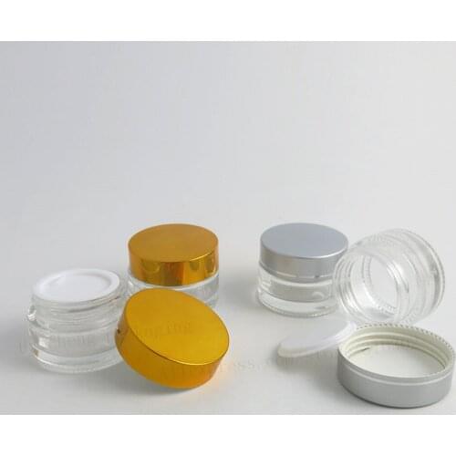 200 x 20g Empty Cream Glass Jar Cosmetic Make up Sample ContainersS 2/3OZ Emulsion Refillable Pot Silver Gold Lid For Travel