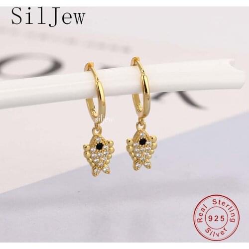 2021 Trendy Real 100% 925 Sterling Silver Pave CZ Cute Punk Minimalist Fish Hanging Fashion Hoop Earrings Fine Jewelry Gift