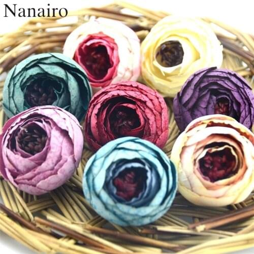 30PCS 4CM Silk Artificial Tea Rose Bud Flower Heads For Wedding Decoration DIY Wreath Gift Box Scrapbooking Craft Fake Flowers