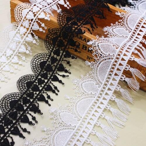 5Yards Newest Tassels White Black Water Soluble Lace Trim Dangling Fringe Lace Trimmings for Sewing Clothing DIY Crafts