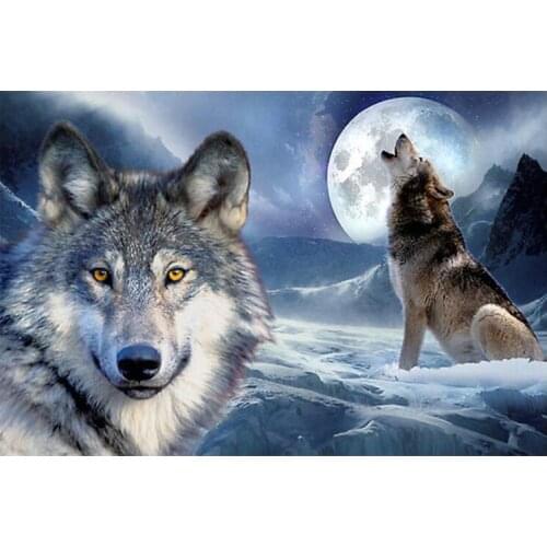 5D DIY Diamond Painting Moon Wolf Cross Stitch Full Drill Pattern Resin Diamond Embroidery Diamond Mosaic Home Decoration