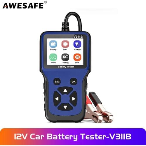AWESAFE V311B 12V Car Battery Tester Charger Analyzer 2000CCA Cranking Charging Circut Load Tester 12 Volts Battery Test Tool