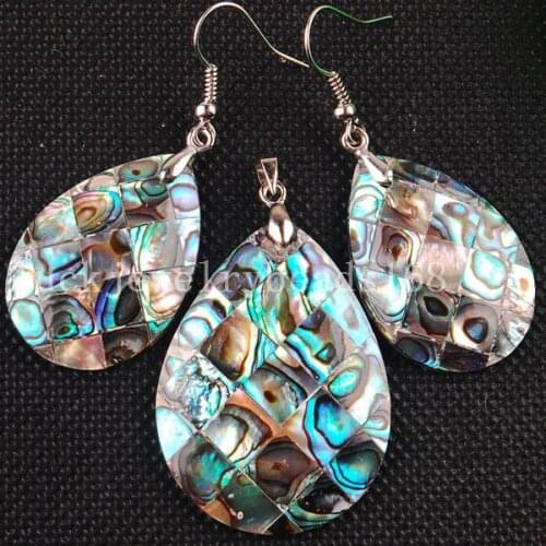 Free Shipping Women Fashion New Zealand Abalone Shell Teardrop Earring Pendant 1 Jewelry Set C3253