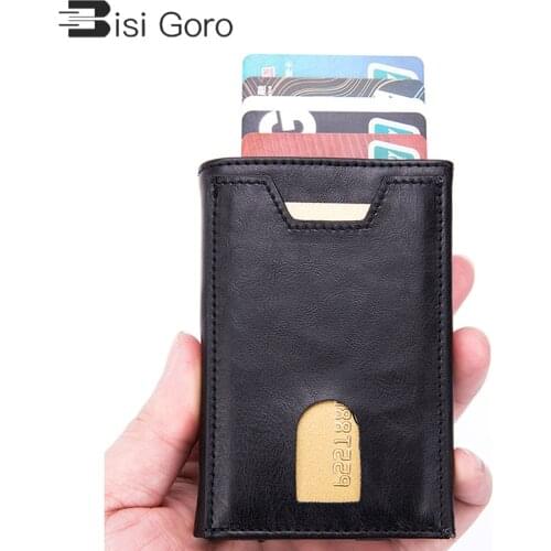 BISI GORO 2021 Protector PU Leather Wallet Multifunctional Men Clutch Carbon Fiber Card Holder Safety RFID Blocking Case Metal