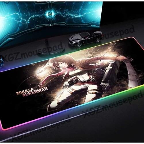 XGZ Large RGB Anime Mouse Pad Black Lock Edge Giant Killer Mikasa Custom Computer Desk Mat Rubber Non-slip for Lol Csgo Gamer