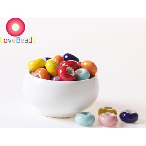 10Pcs 15x9mm Color Ceramic Murano Charms Big Hole European Beads Fit Pandora Bracelet Women Men Girls Snake Chain Spacer Jewelry