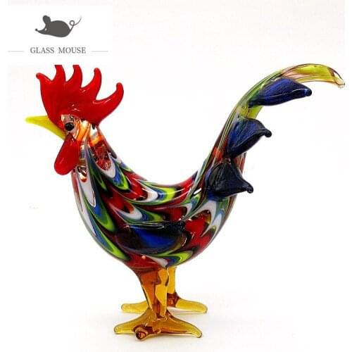 Hand Made Glass Rooster Art Figurine Ornament Colorful High Quality Vivid Cute Cock Sculpture Home Table Decor Charm Accessories