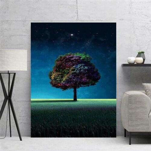 Home Decor Trees Under The Stars Canvas Painting Prints Nature View Poster Wall Art Modular Picture For Bedside Background Frame