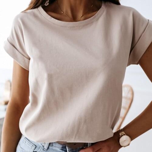 100% Cotton T Shirt Women Summer New Oversized Solid Basic Tees 4Color Casual Loose Tshirt Korean O Neck Khaki Tops