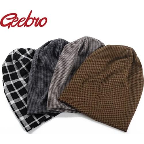 Geebro Women Fashion Hip Hop Hat lattice Autumn Winter Warm Beanies Skullies Plaid Casual Gorros Soft Adult Hats For Ladies Men