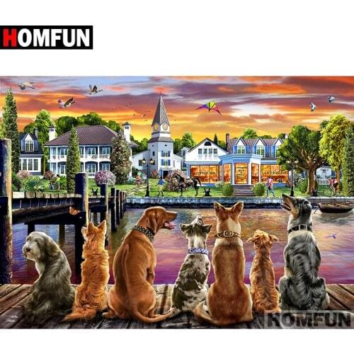 HOMFUN Full Square/Round Drill 5D DIY Diamond Painting "Dog Home" Embroidery Cross Stitch 5D Home Decor Gift A07169