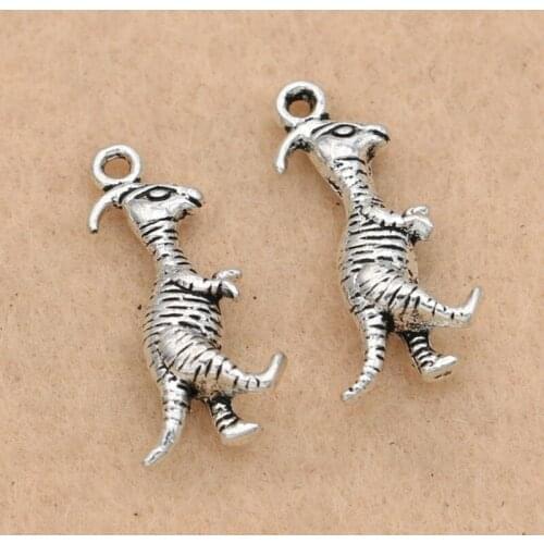 KJjewel Antique Silver Plated Dragon Dinosaur Charms Pendants Jewelry Making Bracelet DIY Jewelry Findings Handmade 23x10mm